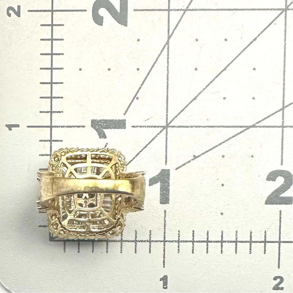SJD 925 sterling silver gold vermeil cubic zirconia cocktail cluster ring size 7